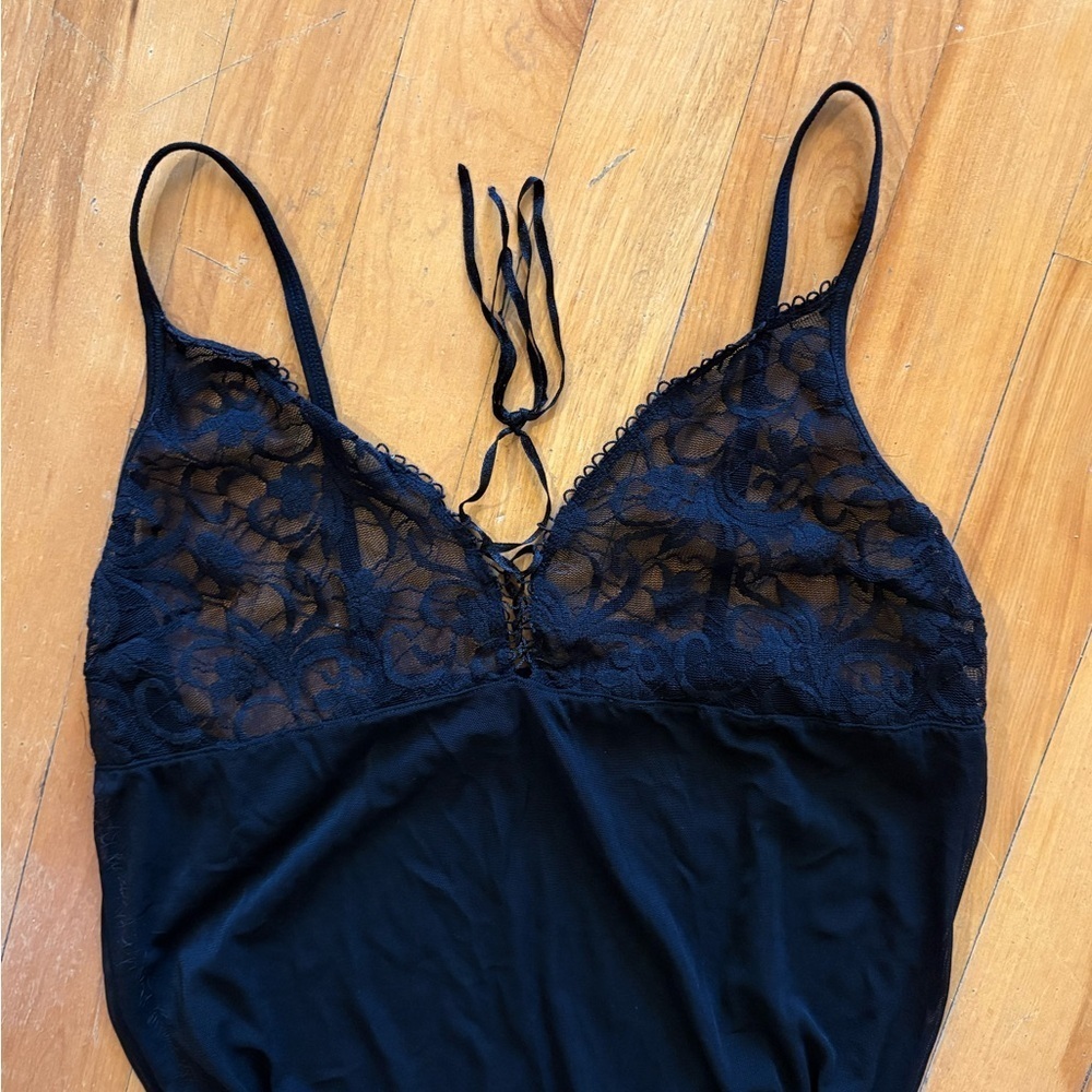 Vintage Black Sheer Slip Dress (M) - Picture 5 of 7